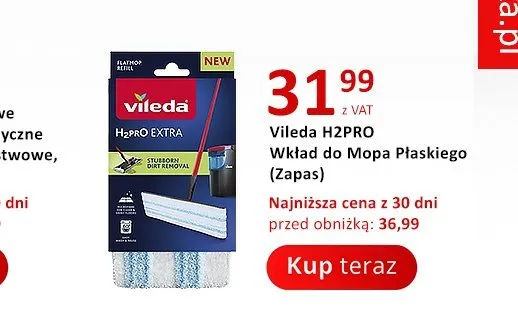 Wkład do mopa płaskiego Vileda H2PRO promocja w Poczta Polska
