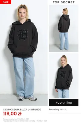 Bluza ciemnoszara LH Grunge Top Secret promocja w Top Secret
