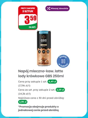 Napój mleczno-kawowy latte lody krówkowe GBS promocja w Dino