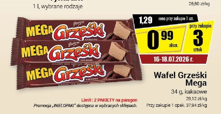 Wafel Grześki Mega kakaowe promocja w Premium Nasz Sklep