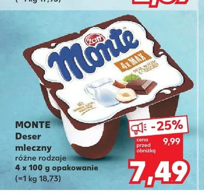 Deser mleczny Zott Monte 4-pak promocja w Kaufland