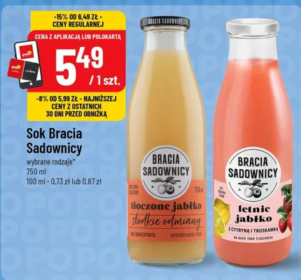 Sok Bracia Sadownicy letnie jabłko z cytryną i truskawką promocja w POLOmarket
