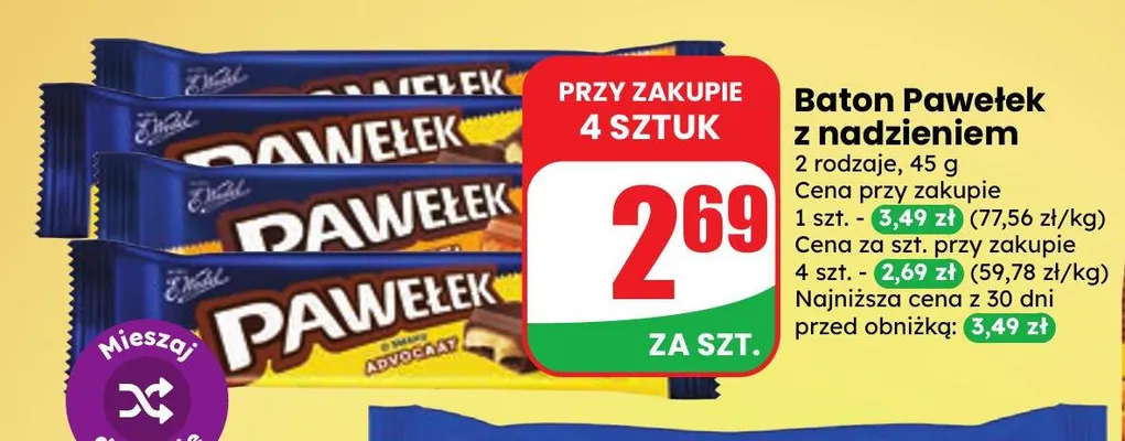 Baton Pawełek z nadzieniem E.Wedel promocja w Dino