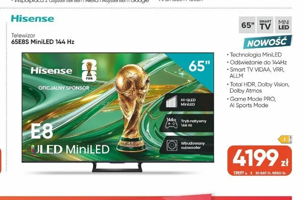 Telewizor Hisense 65" MiniLED 144Hz promocja w Max Elektro