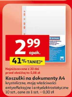 Koszulki na dokumenty A4 krystaliczne antyrefleksyjne i antyelektrostatyczne promocja w Auchan