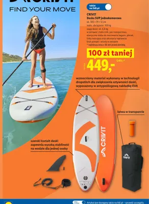 Deska SUP jednokomorowa Crivit promocja w Lidl