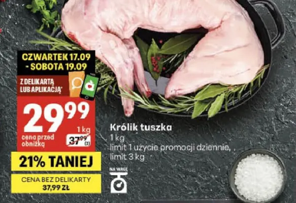 Królik tuszka promocja w Delikatesy Centrum