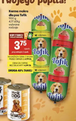 Karma mokra dla psa Tofik z drobiem promocja w Delikatesy Centrum