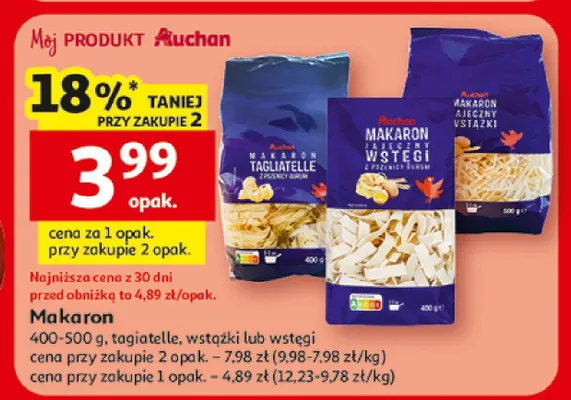 Makaron tagliatelle, wstążki lub wstęgi promocja w Auchan