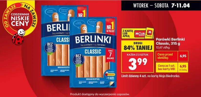 Parówki Classic promocja w Biedronka
