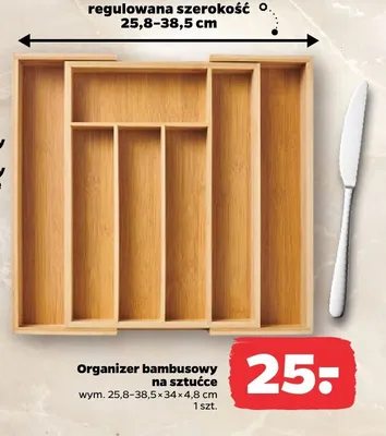 Organizer bambusowy na sztućce 25,8-38,5x34x4,8cm promocja w Netto