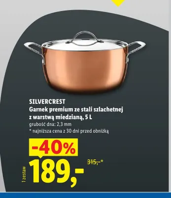 Garnek premium ze stali szlachetnej z warstwą miedzianą 5 l Silvercrest promocja w Lidl