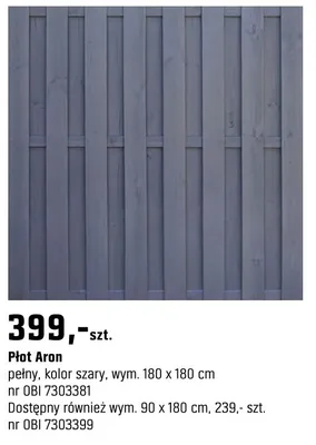 Płot Aron pełny, kolor szary 180 x 180 cm promocja w OBI