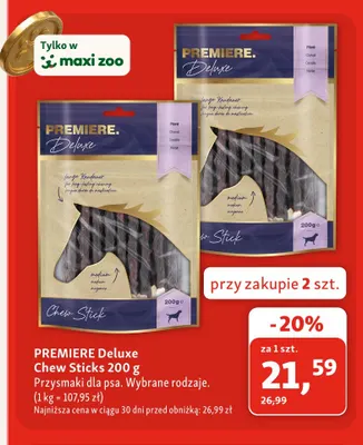 Przysmaki dla psa Chew Sticks Premiere Deluxe promocja w MAXI ZOO