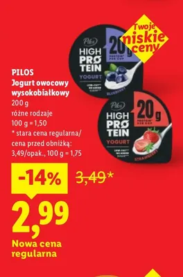Jogurt owocowy wysokobiałkowy Pilos jagoda promocja w Lidl