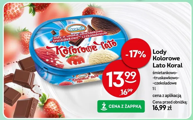 Lody Kolorowe Lato śmietankowo-truskawkowo-czekoladowe promocja w Żabka