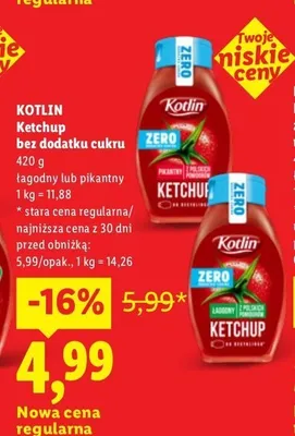 Ketchup łagodny bez dodatku cukru Kotlin promocja w Lidl