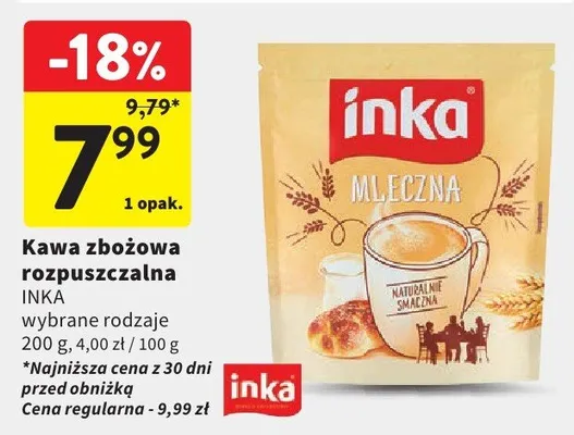 Kawa zbożowa rozpuszczalna wybrane rodzaje Inka promocja w Intermarche