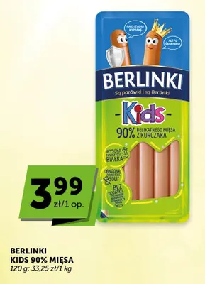 Parówki Berlinki Kids 90% mięsa promocja w Euro Sklep