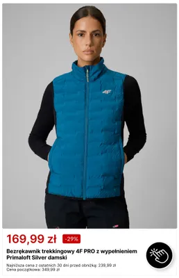 Bezrękawnik trekkingowy 4F PRO z wypełnieniem Primaloft Silver damski promocja w 4F