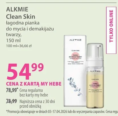Łagodna pianka do mycia i demakijażu twarzy Clean Skin promocja w Hebe