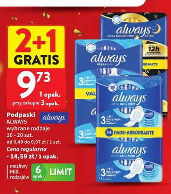 Podpaski Always promocja w Intermarche