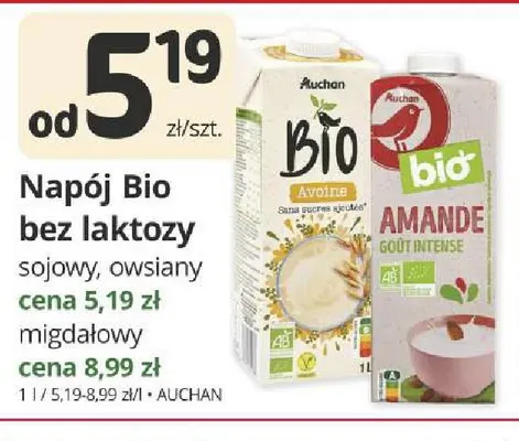 Napój Bio migdałowy bez laktozy Auchan promocja w Marketvita