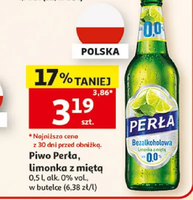Piwo bezalkoholowe Perła limonka z miętą promocja w Auchan