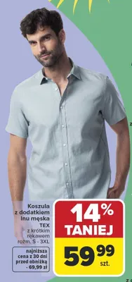 Koszula z dodatkiem lnu męska TEX z krótkim rękawem rozm. S-3XL promocja w Carrefour