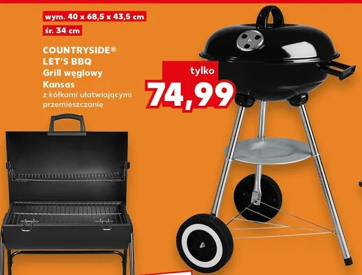 Grill węglowy Kansas z kółkami ułatwiającymi przemieszczanie promocja w Kaufland