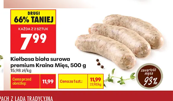 Kiełbasa biała surowa premium Kraina Mięs promocja w Biedronka