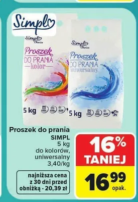 Proszek do prania Simpl uniwersalny promocja w Carrefour Market