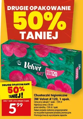Chusteczki higieniczne 3W Velvet A'120 promocja w Twój Market