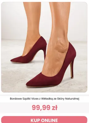 Bordowe szpilki Vices z wkładką ze skóry naturalnej promocja w Renee