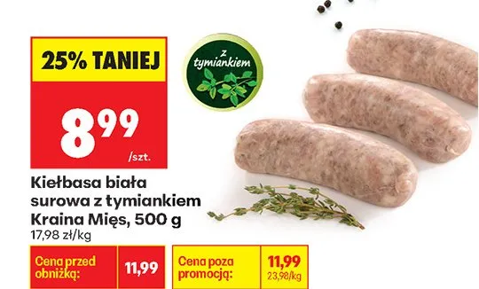Kiełbasa biała surowa z tymiankiem Kraina Mięs promocja w Biedronka