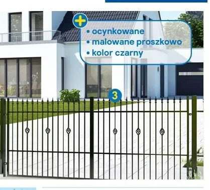 Brama dwuskrzydłowa POLBRAM Laura ocynkowana malowana proszkowo kolor czarny 400x150cm promocja w Castorama