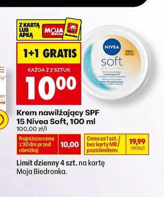 Krem nawilżający Nivea Soft SPF 15 promocja w Biedronka