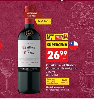 Wino czerwone wytrawne Casillero del Diablo Cabernet Sauvignon promocja w Biedronka