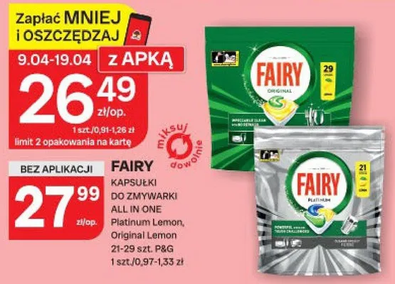 Kapsułki do zmywarki All in One Platinum Lemon, Original Lemon promocja w Chorten