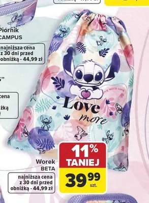Worek na obuwie CoolPack Beta Stitch promocja w Carrefour