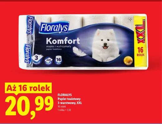 Papier toaletowy 3-warstwowy Floralys XXL promocja w Lidl