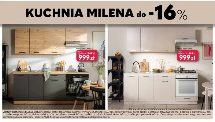 Zestaw kuchenny Milena grafit dąb artisan promocja w Salony Agata