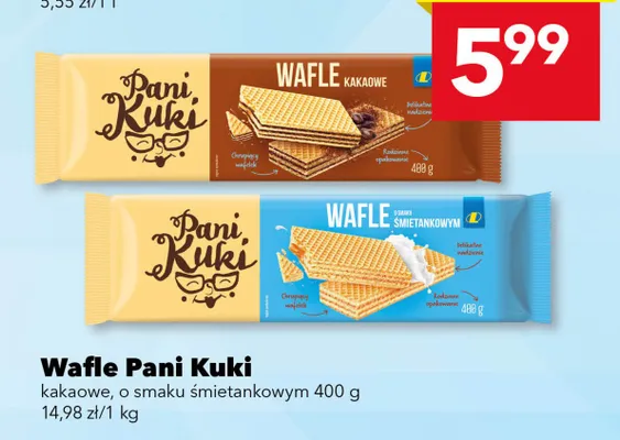Wafle Pani Kuki kakaowe o smaku śmietankowym 400g promocja w LEWIATAN