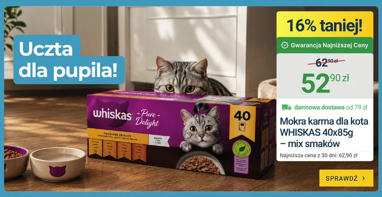 Mokra karma dla kota WHISKAS Pure Delight 40-pak 85 g - mix smaków promocja w ERLI