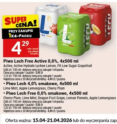 Piwo Lech Free Fit Low Sugar 0% promocja w Twój Market