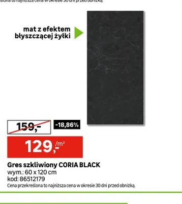 Gres szkliwiony Coria Black promocja w Leroy Merlin