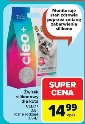 Żwirek silikonowy dla kota CLEO+ różne rodzaje 3,8l promocja w Carrefour