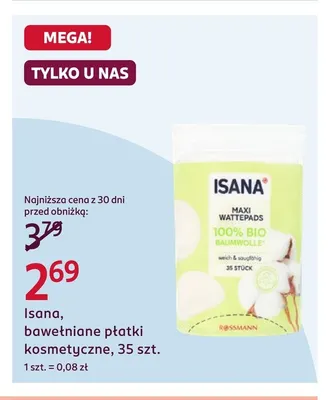 Bawełniane płatki kosmetyczne Isana promocja w Rossmann