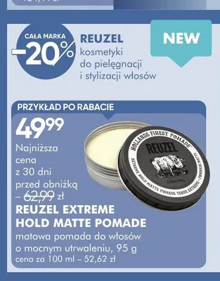 Matowa pomada do włosów o mocnym utrwaleniu REUZEL Extreme Hold Matte Pomade promocja w Super-Pharm
