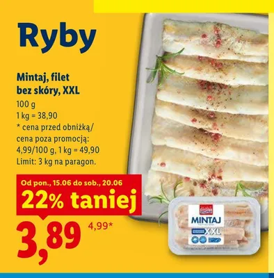 Mintaj filet bez skóry XXL Targ Rybny Lidla promocja w Lidl
